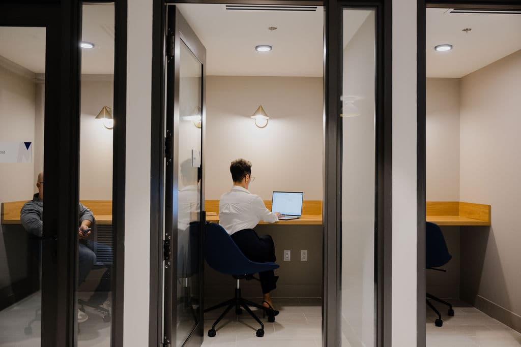 Working from a private pod at Metro Parc