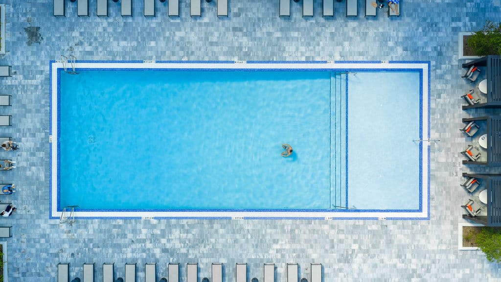 Aerial view of resort-style pool at Metro Parc Hialeah