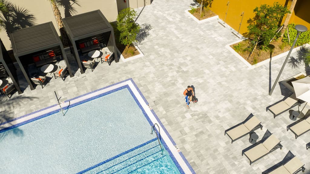 Pool deck and cabanas at Metro Parc Hialeah