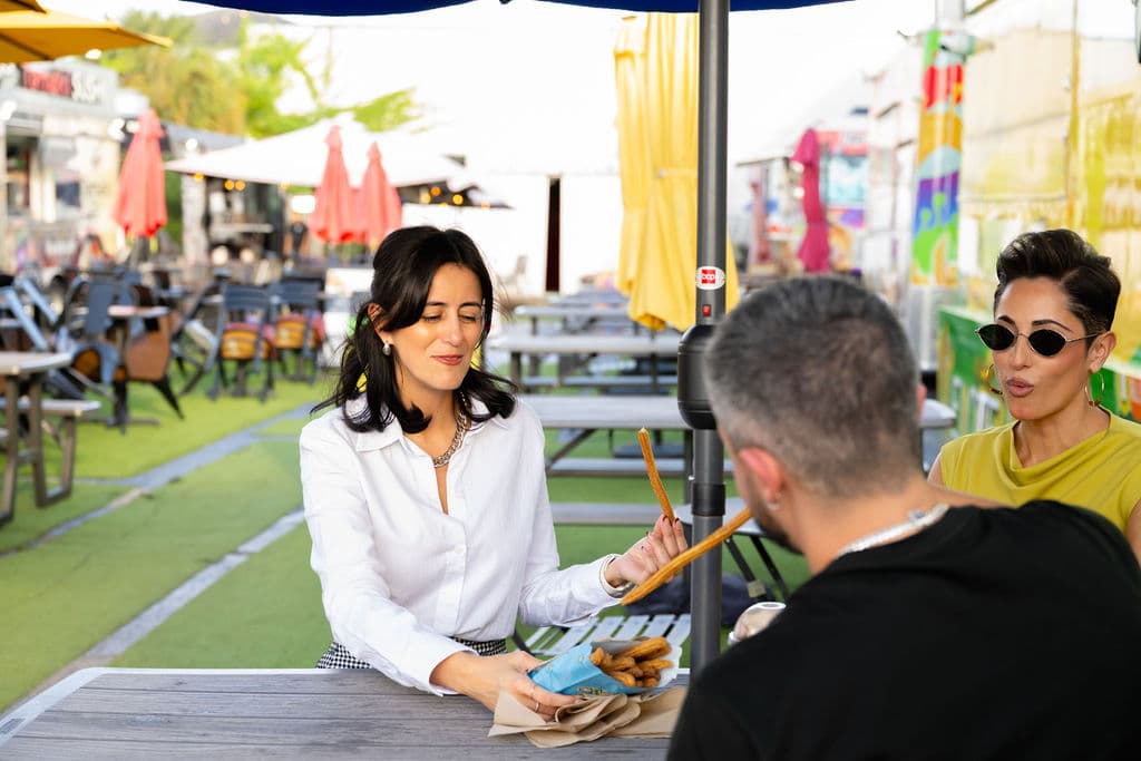 Dining outdoors at the food park near Metro Parc in Hialeah